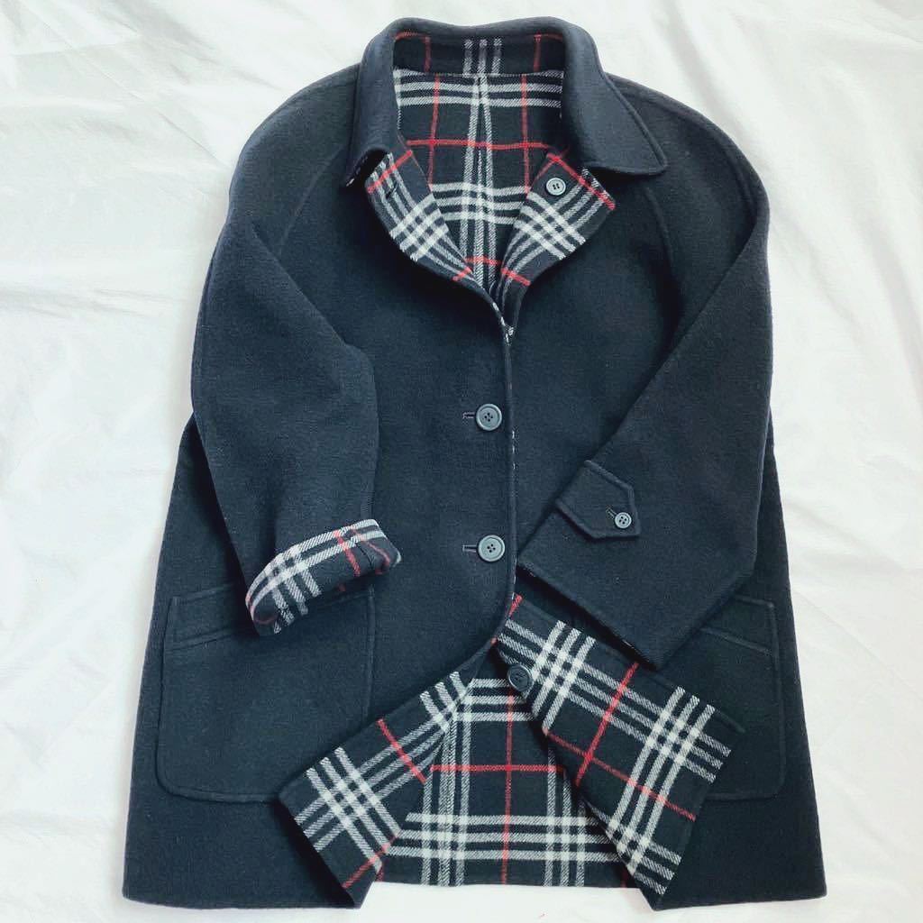 BURBERRY バーバリー リバーシブル　ラム混ウールコート ネイビーチェック