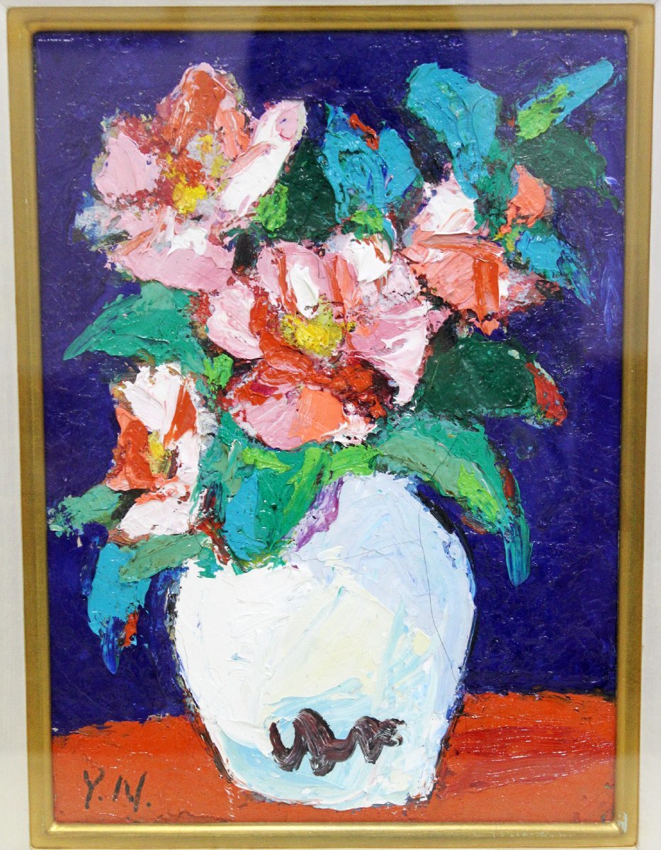 ◇◇【真作】並木義治（治予視）静物画 花瓶の花 油彩 F4
