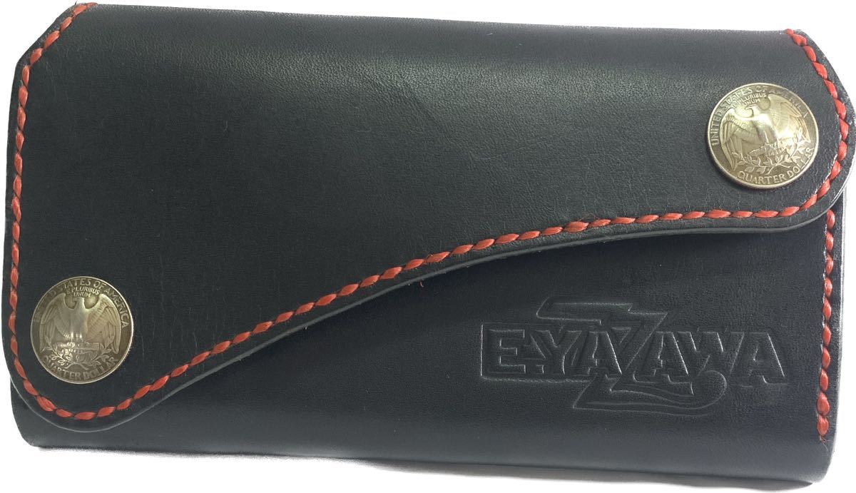 極美品 矢沢永吉 長財布 レザーウォレット 本革 永ちゃん ロゴ入り 激レア ブラック 良品 wホック 小銭入れ カードケース 牛革