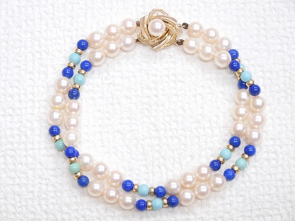 2301-0146●宝市/K14/パールブレスレット/2連/オシャレ/約15.4g/腕輪/ジュエリー(梱包サイズ60)