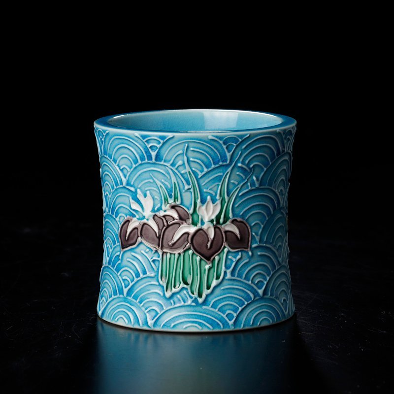 古美味】中村翠嵐窯 浅黄交趾 青海波草花皆具 茶道具 保証品