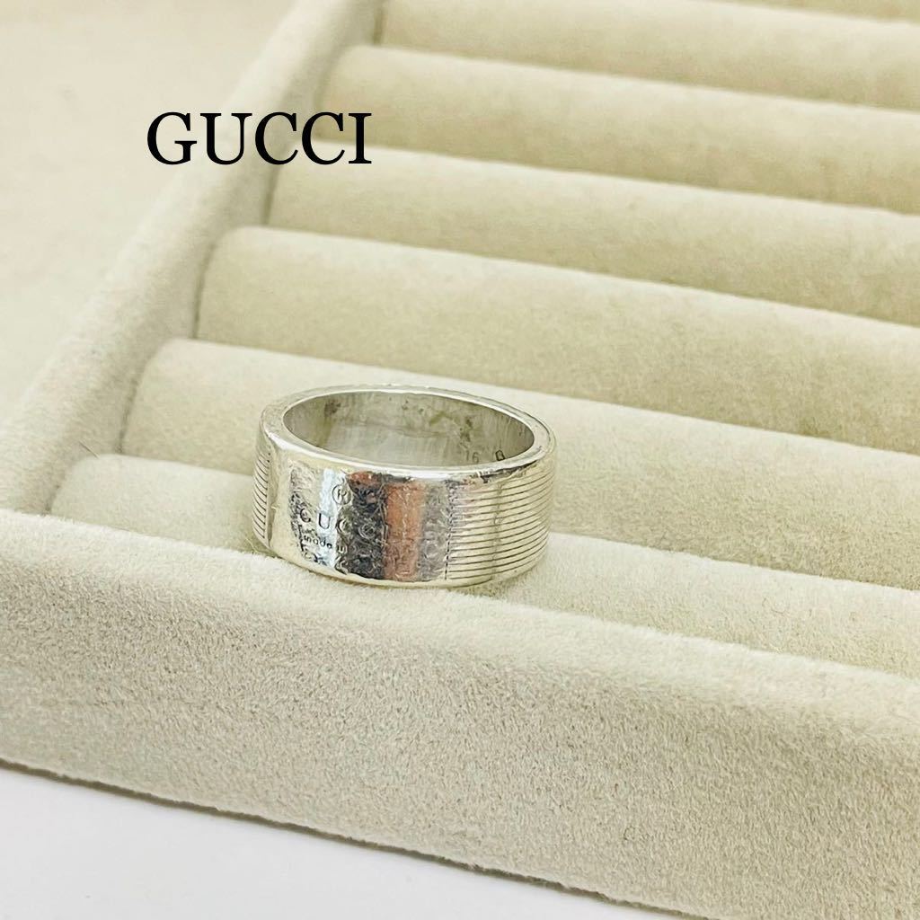 グッチ GUCCI ロゴ シルバー リング 指輪 Ag925 SV925 イタリア製 平打ちリング ユニセックス 男女兼用 メンズ 約15号相当 9g 良品匿名配送_1