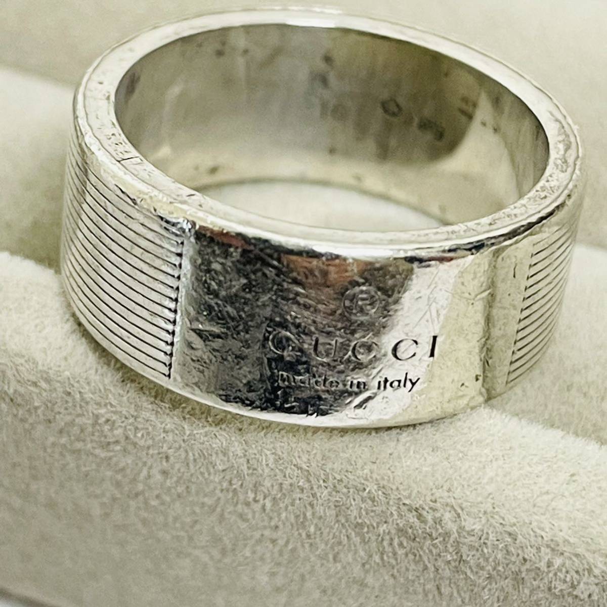 グッチ GUCCI ロゴ シルバー リング 指輪 Ag925 SV925 イタリア製 平打ちリング ユニセックス 男女兼用 メンズ 約15号相当 9g 良品匿名配送_4