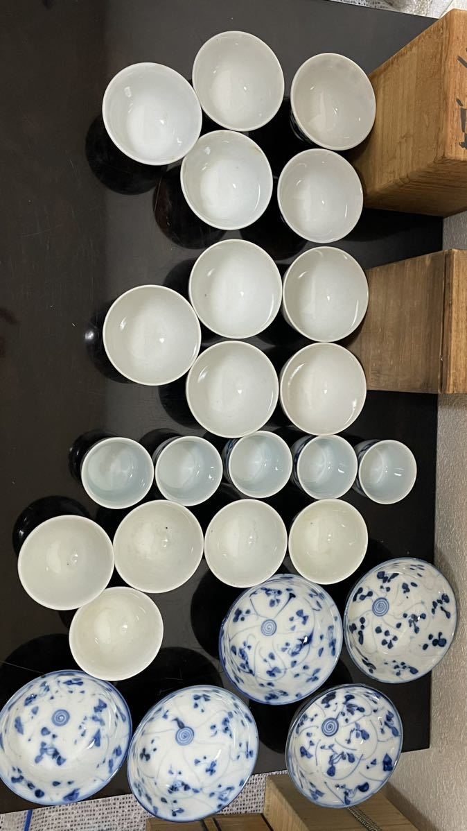 蔵出 染付 盃 湯呑 まとめ 染付 盃 骨董 底款 玩玉 茶器セット」