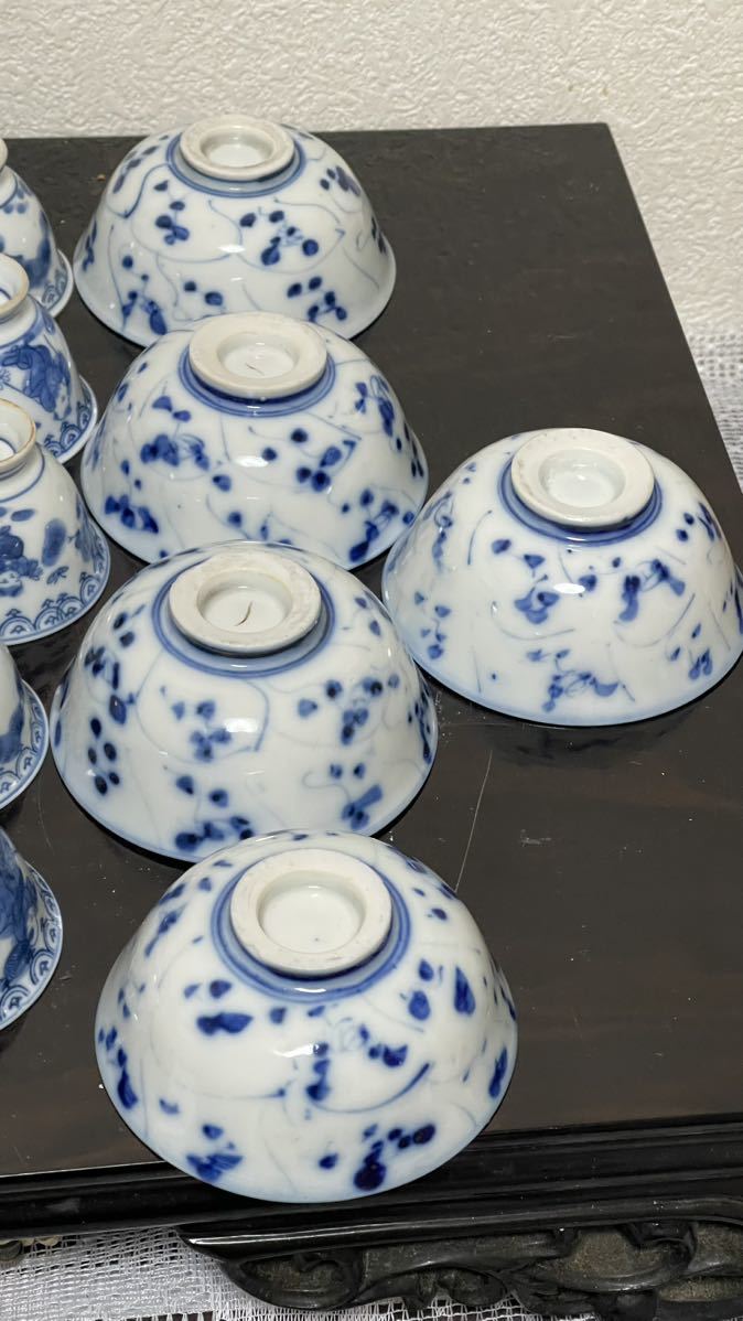 蔵出 染付 盃 湯呑 まとめ 染付 盃 骨董 底款 玩玉 茶器セット」