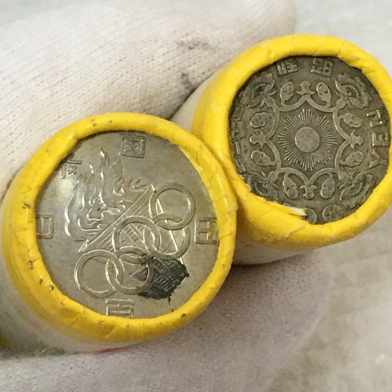 1円～ 激レア 三菱銀行 昭和33年 鳳凰 S39年 オリンピック 50枚×2 銀貨 1万円分 東帯 ロール IW302AZ02COIN