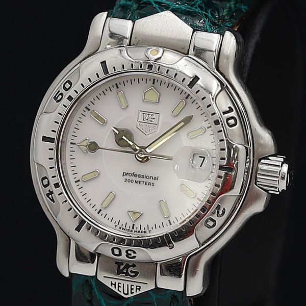 1円 稼働 良品 タグホイヤー QZ WH1311-K1 デイト ホワイト文字盤 レディース腕時計 YUM 0970200