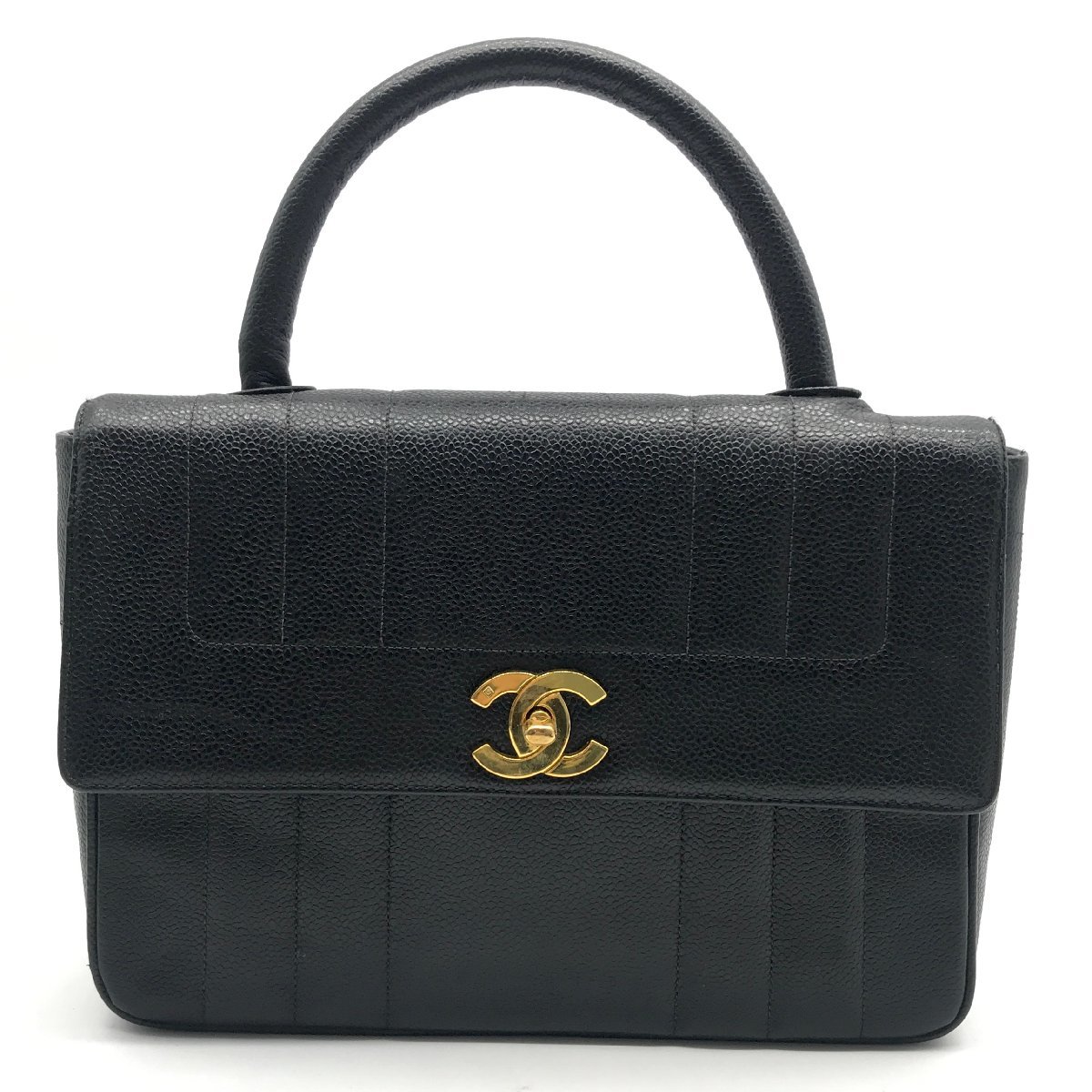 1円 良品 CHANEL シャネル キャビアスキン マドモアゼル ハンド バッグ ブラック M8335