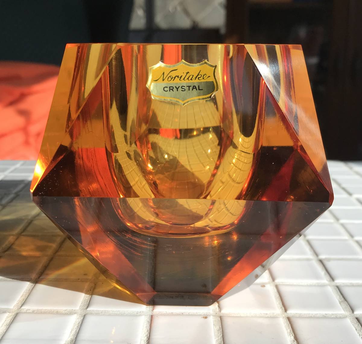 元箱あり】ノリタケクリスタル ゴールド 灰皿 元箱あり アンバーガラス