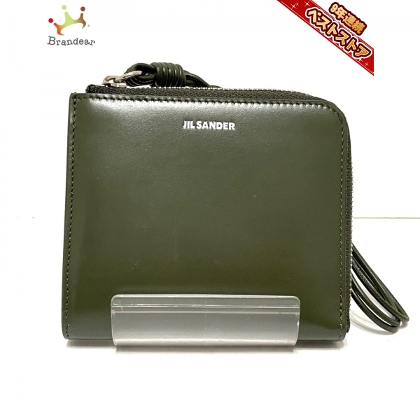 カーキ JIL SANDER ジルサンダー レザー 本革 三つ折り財布 SANDER
