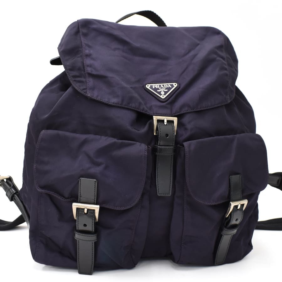 1円 ◆極美品 PRADA プラダ リュック バックパック 三角プレート トライアングルロゴ ナイロン レザー パープル◆L.Cmii.zE-16