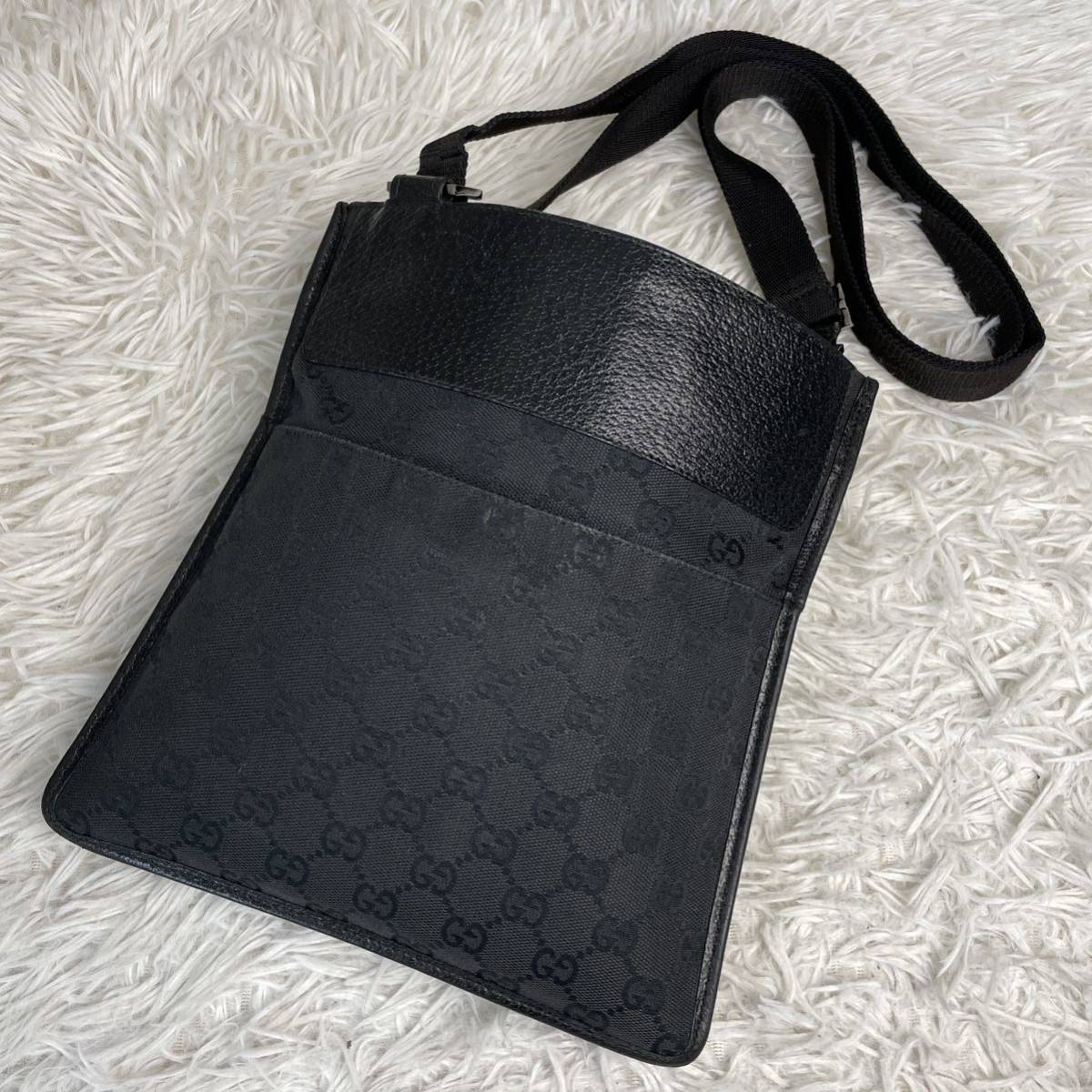 ○美品○グッチ GUCCI ショルダーバッグ gg キャンバス レザー ボディ 