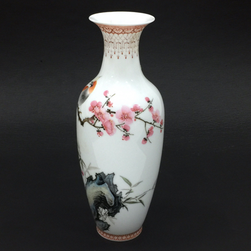 清時代中期 古染付 牡丹花鳥紋様 磁器双耳大花瓶高さ42.5cm WWTT375