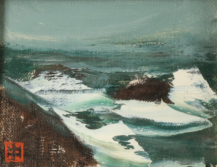 URA /中川一郎 冬の海 /油彩F0号/H-35 検 絵画/額装/壁掛/リトグラフ