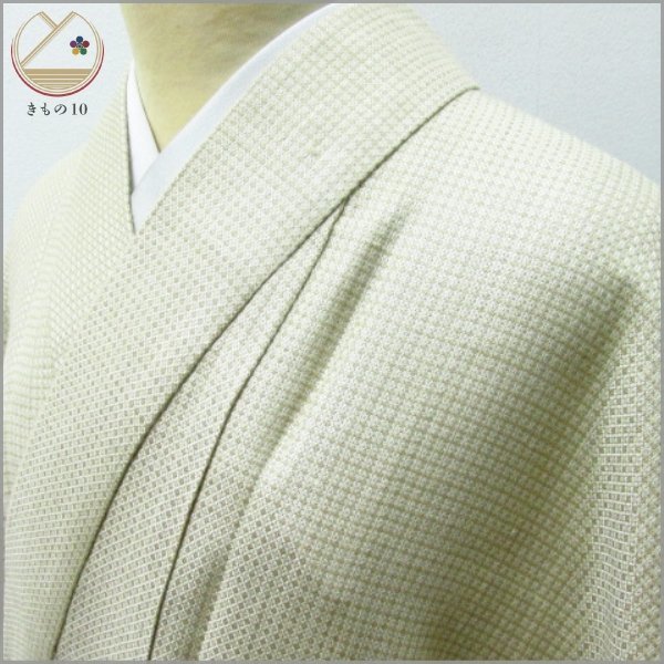 ★着物10★ 1円 絹 長着 男性用 御召 幾何学 微塵格子 袷 身丈141cm 裄71cm [同梱可] ☆☆☆