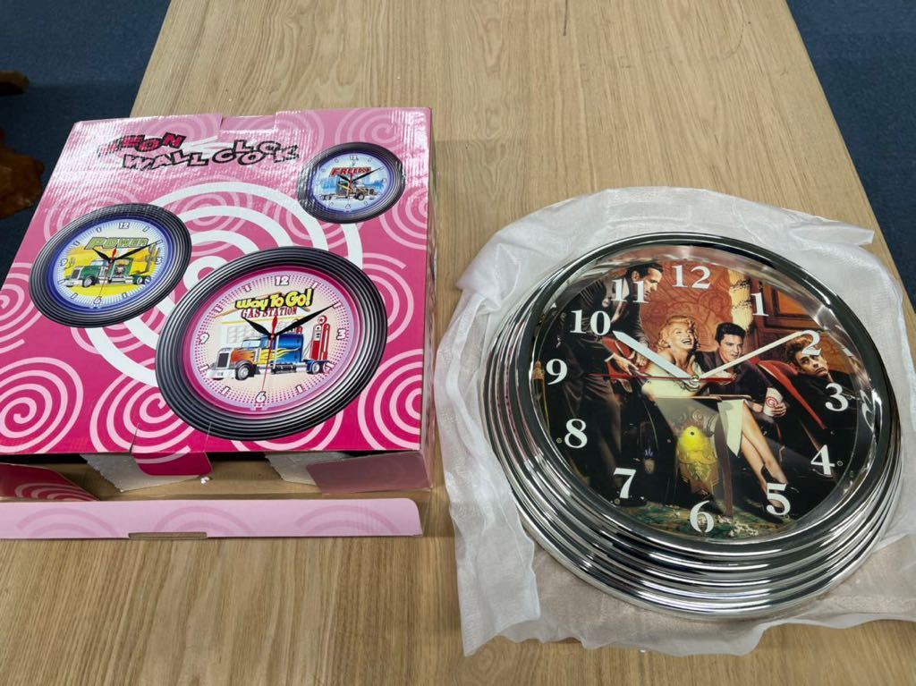 1円〜　未使用ネオンクロック NEON 未使用品 壁掛け 時計 ビンテージ アンティーク マリリンモンロー 看板　エルビス