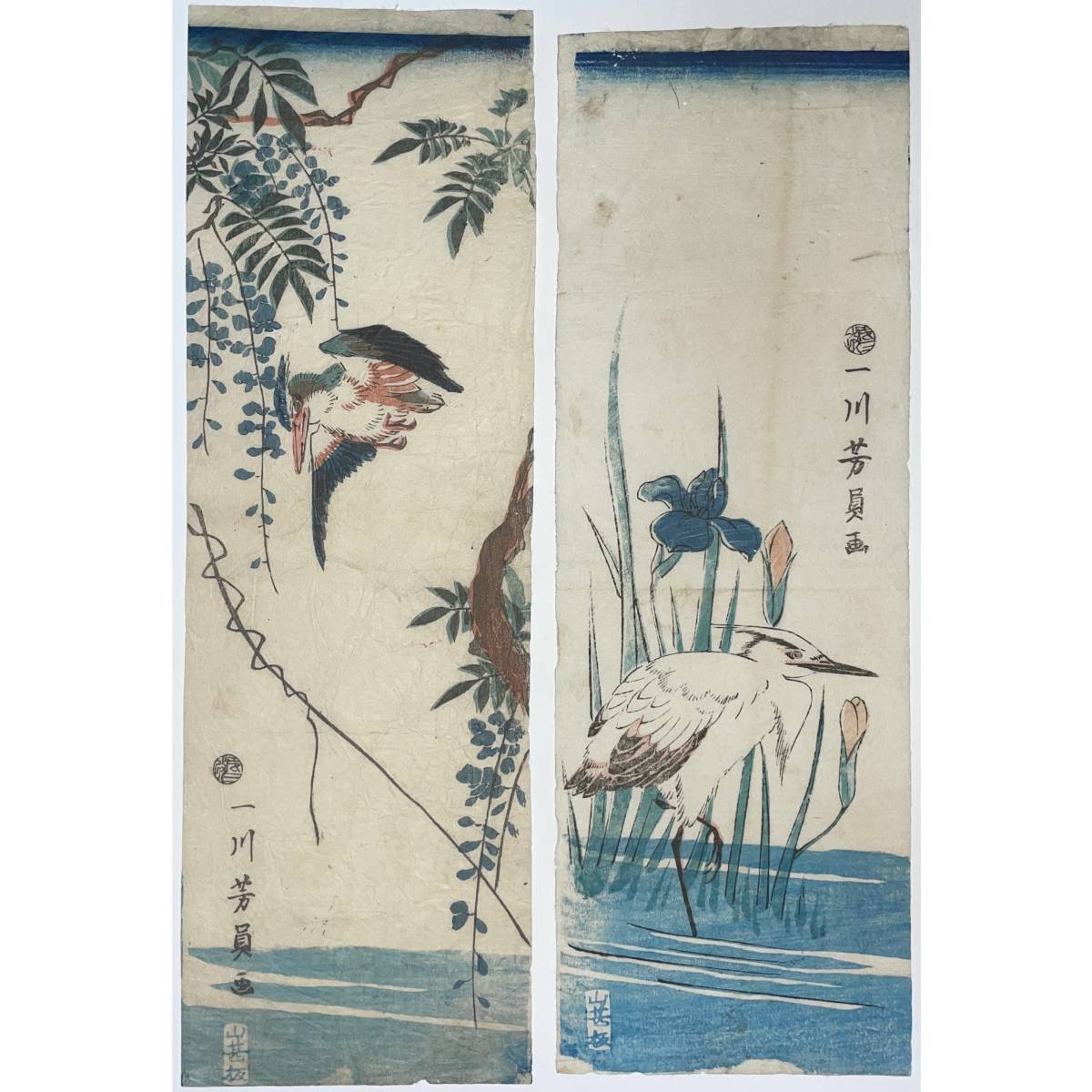 hana_desu15 花鳥図 二枚 歌川芳員 Yoshikazu 本物 浮世絵 木版画 錦絵