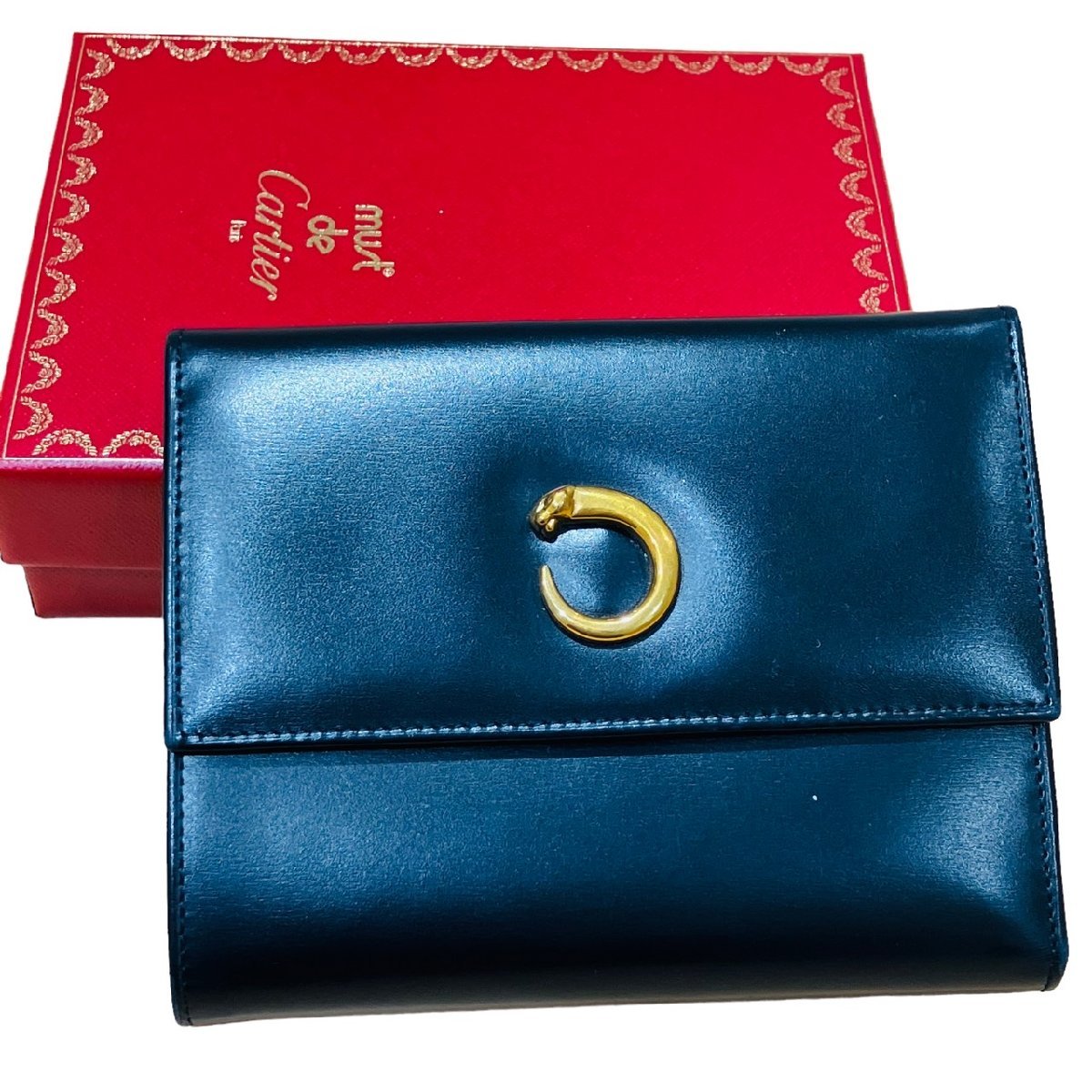カルティエ 三つ折り財布 パンテール ボルドー×シルバー Cartier 三