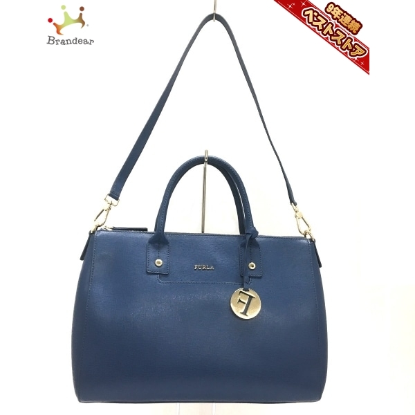 フルラ FURLA ハンドバッグ - レザー ネイビー 美品 バッグ