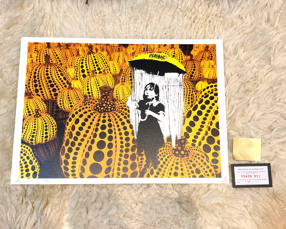 DEATH NYC 世界限定100枚 Banksy バンクシー「Umbrella Girl」草間彌生 かぼちゃ アートポスター 現代アート KAWS ポップアート