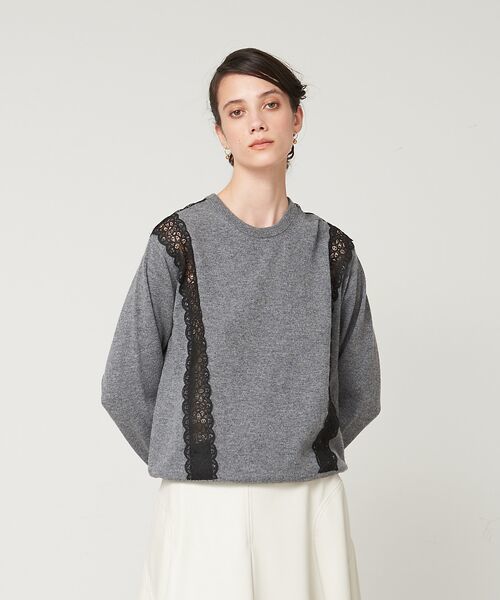 美品 定価5.4万 デザインワークス ウールカシミア レースニット グレー 