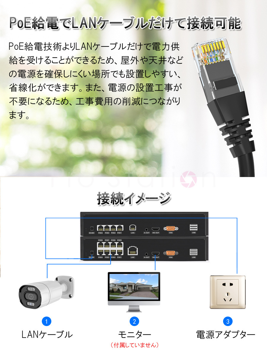 POE防犯カメラ500万画素8台 NVRセット H.265録画録音 屋外IP66防水防塵