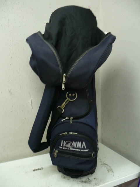 58)♪HONMA 本間 ゴルフバッグ キャディバッグ フードカバー付き
