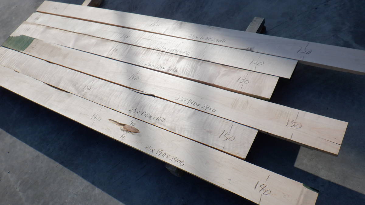 ☆良 杢入っています!!!☆　カーリーメープル (厚み約25mm)　6枚セット　 ※杢入り！　※板 板材 一枚板　5番