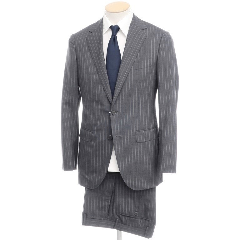 ユナイテッドアローズ UNITED ARROWS ウールシルク ストライプ 2つボタン スーツ グレー 44[EPD]