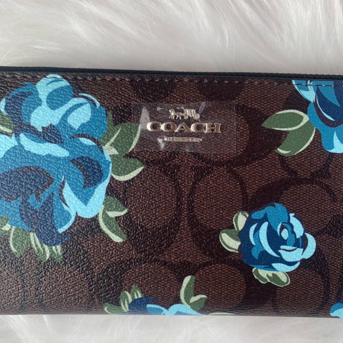 新品未使用】 COACH コーチ 長財布 花柄 シグネクチャー ブルー 薔薇 