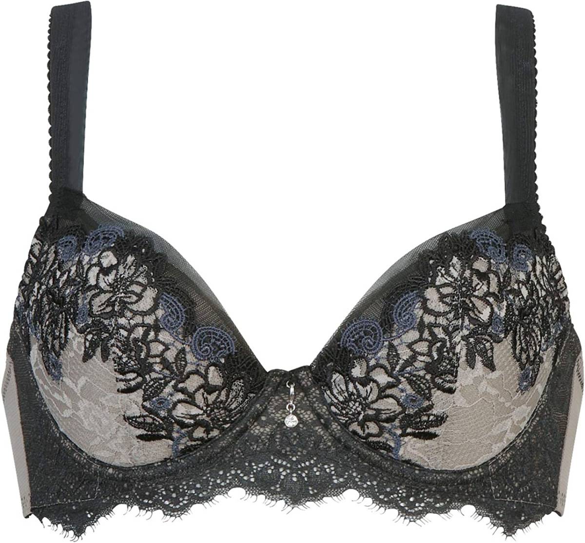 新品 定価6490円 ワコール ウイング レシアージュ F80 レース 3/4カップ ブラジャー 刺繍 お花 フラワー 黒 ブラック チャコールグレー