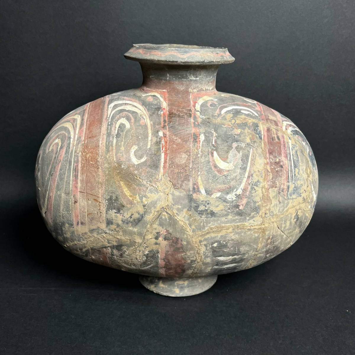 アンダーソン土器 灰陶加彩俵壺 茶紋 模様 発掘 古美術 中国古玩 中国