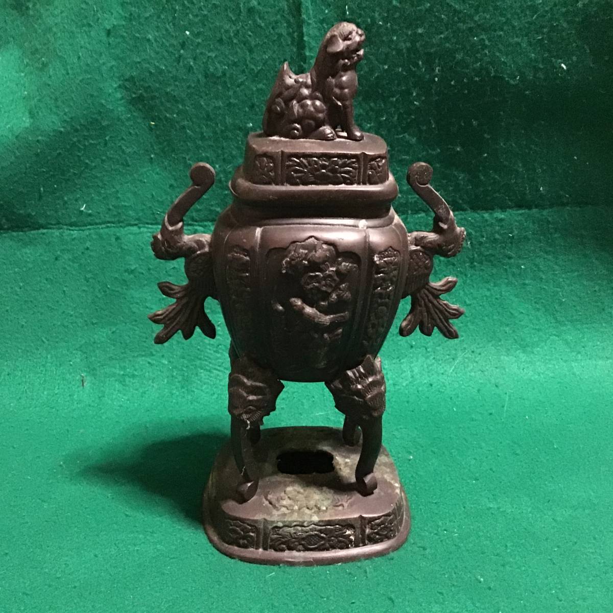 時代物 香炉 銅製 高岡銅器 大きい火鉢 古木台座 大香炉三足 瓶掛火鉢