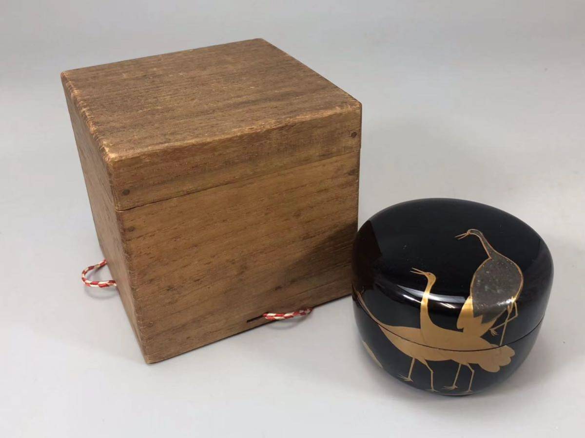 B0688B6 棗 金銀時絵 鶴図 茶棗 茶道具 漆器 漆工芸 時代物 古美術