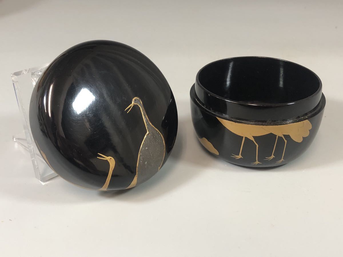 B0688B6 棗 金銀時絵 鶴図 茶棗 茶道具 漆器 漆工芸 時代物 古美術