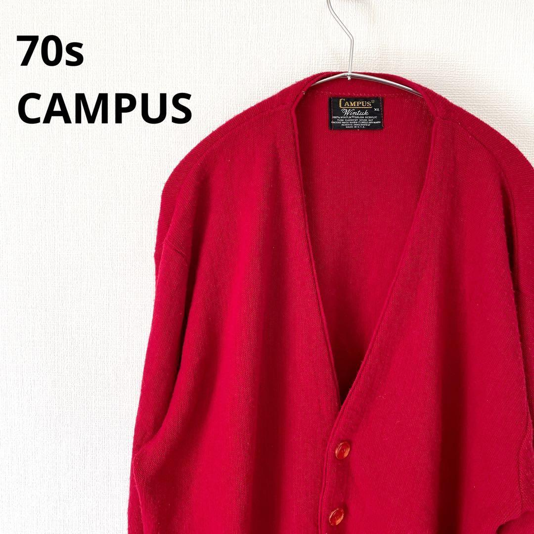 70s USA製 CAMPUS カーディガン 赤RED アクリル メンズXL古着 【公式通販】