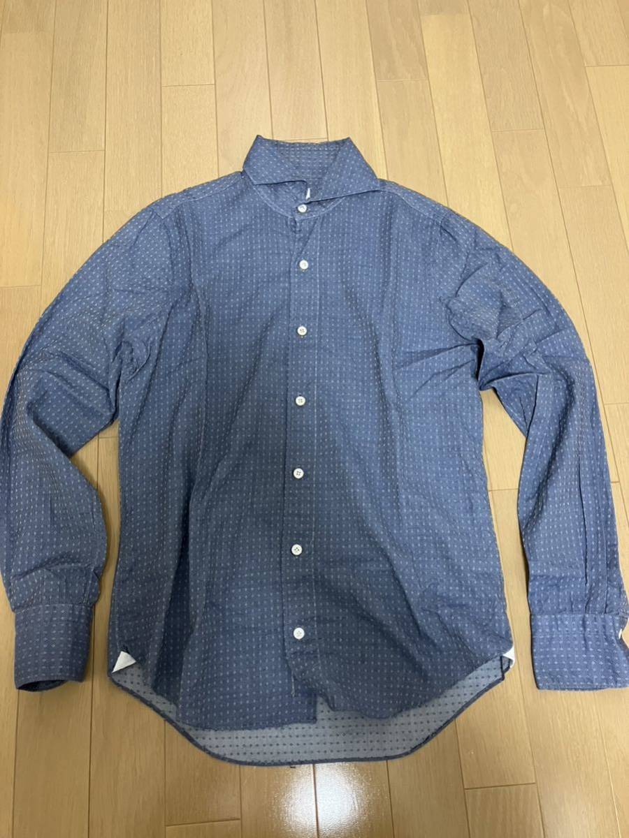 フィナモレ 長袖シャツ ストライプ ブルー サイズ40 長袖シャツ フィナモレ シャツ メンズ フィナモレ 長袖シャツ
