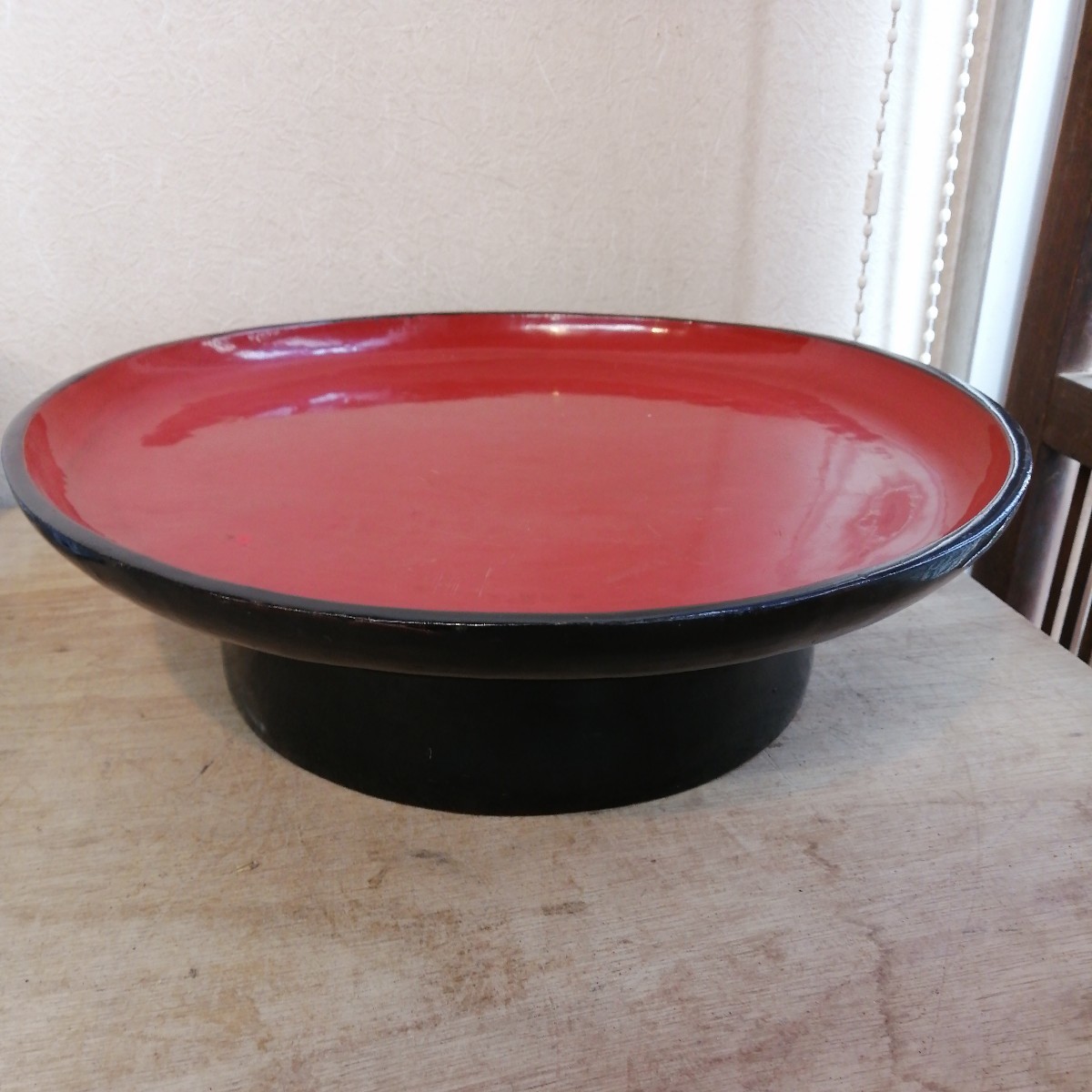 期間限定配送料無料 時代物 根来塗 朱漆 黒漆 茶器 茶道具 丸盆 割れ