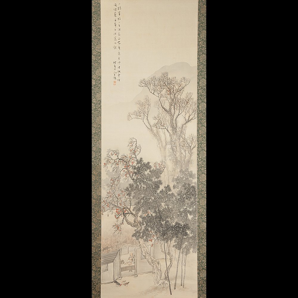 松林桂月肉筆掛け軸縦137 橫62センチ風景山水絹本 【五】松林桂