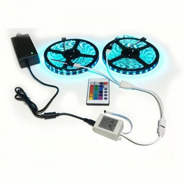 12V用 イルミネーション フルカラ LEDテープライト RGB 5m×2巻 600連 防水 黒ベース 間接照明 リモコン 2分岐ケーブル付き DD08x2_1