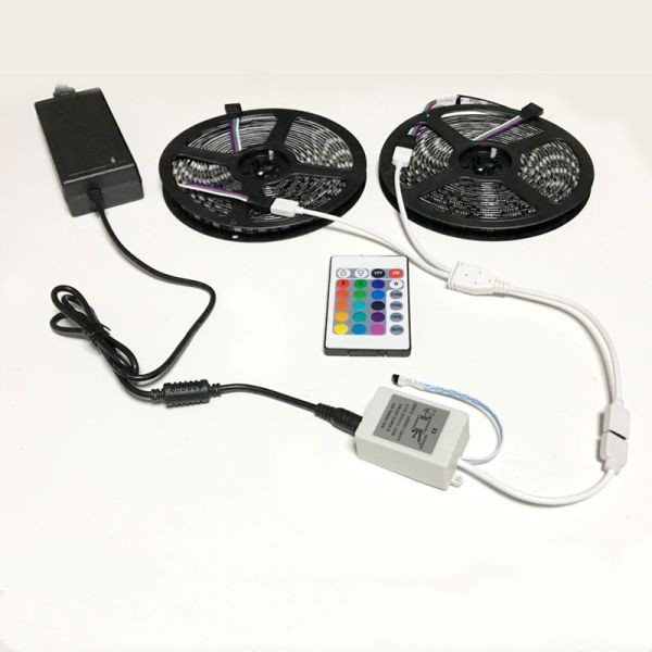 12V用 イルミネーション フルカラ LEDテープライト RGB 5m×2巻 600連 防水 黒ベース 間接照明 リモコン 2分岐ケーブル付き DD08x2_2