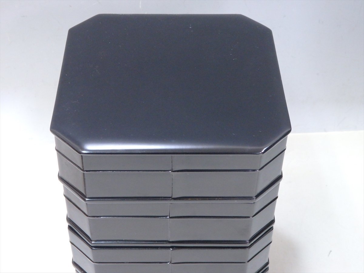 ☆塗師 表渓作【真塗縁高重 五段 共箱】木製漆器 サイズ：16.8cm角 高 