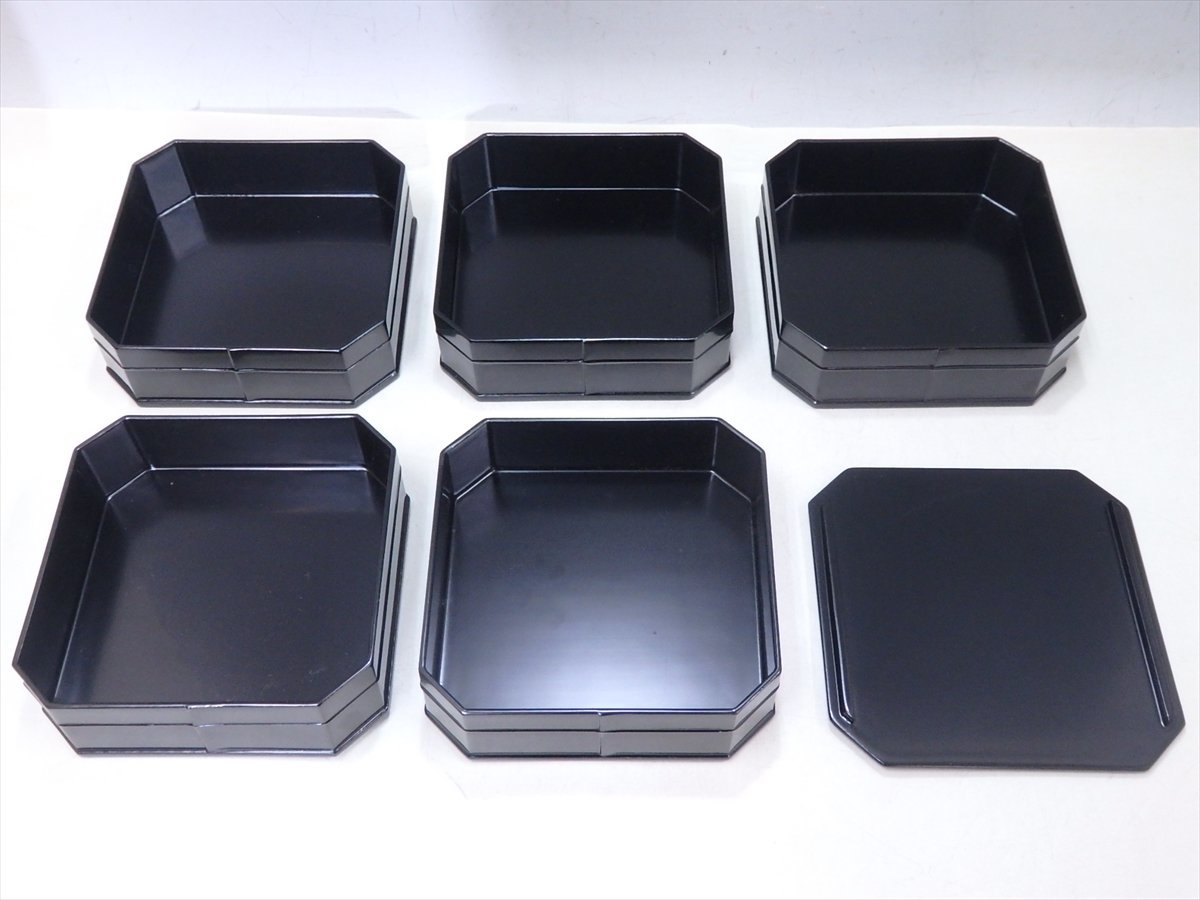 ☆塗師 表渓作【真塗縁高重 五段 共箱】木製漆器 サイズ：16.8cm角 高 