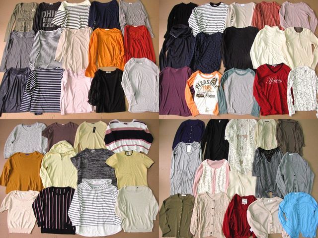 R14＊レディース大量117着セット カットソー、カーディガン、セーター ロンT等 色々まとめ売り 古着 フリマ 卸 業販 オーバーサイズ 春