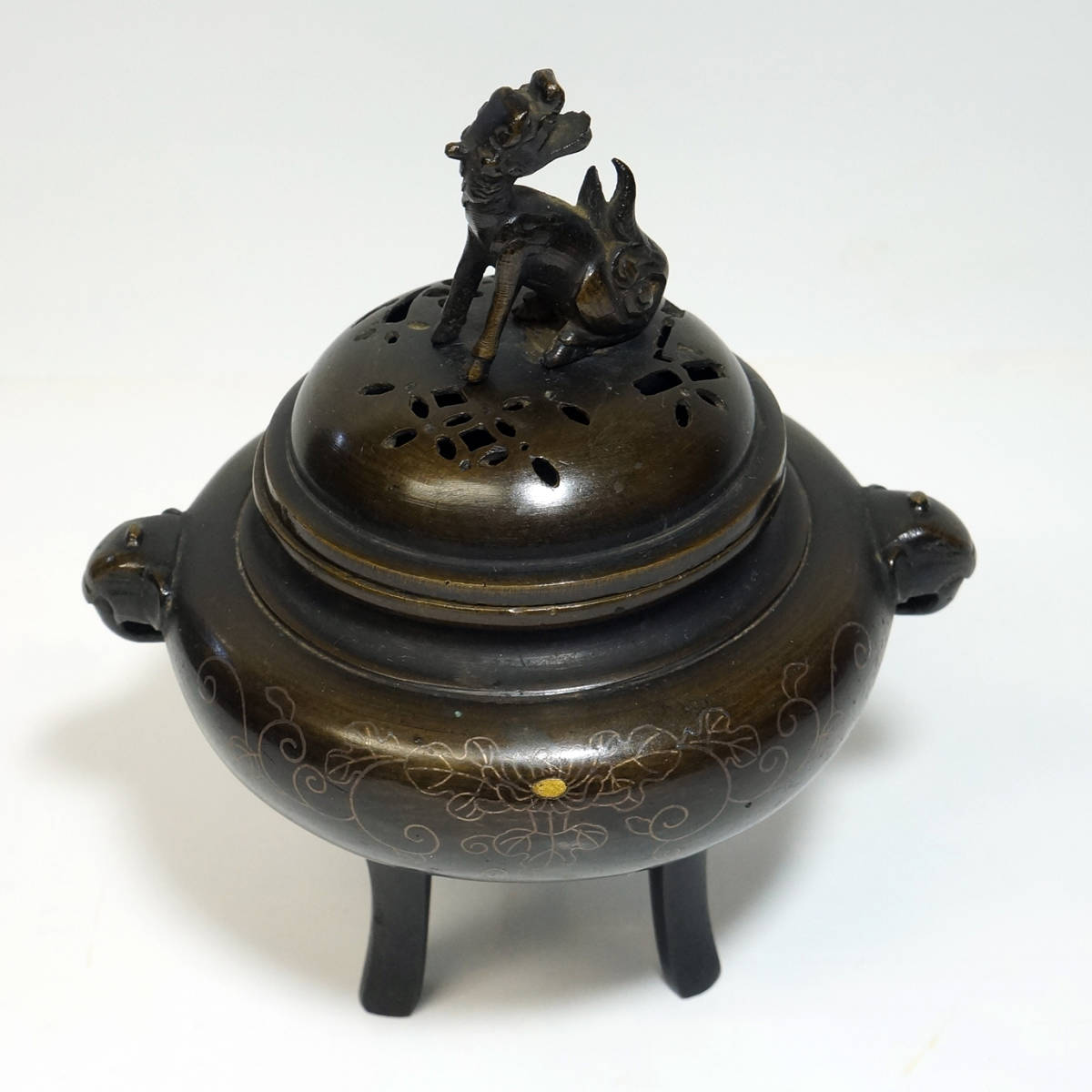 弥生1】香炉 銅 金象嵌 花唐草 銅器 銅製品 工芸品 置物 | 香炉
