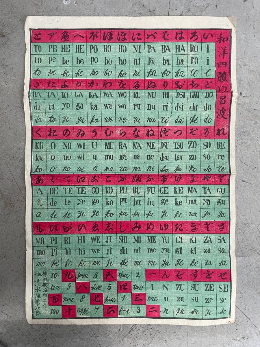 15/幕末明治初期 木版摺「和洋四體以呂波」英語ひらがな　版元:清水屋常次郎／古文書浮世絵木版画古資料絵草紙読売かわら版