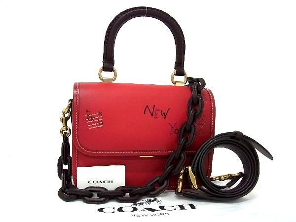 ■新品■未使用■ COACH コーチ ローグトップハンドル レザー 3WAY ハンドバッグ ショルダーバッグ 斜め掛け 肩掛け レッド系 AI5286アZ