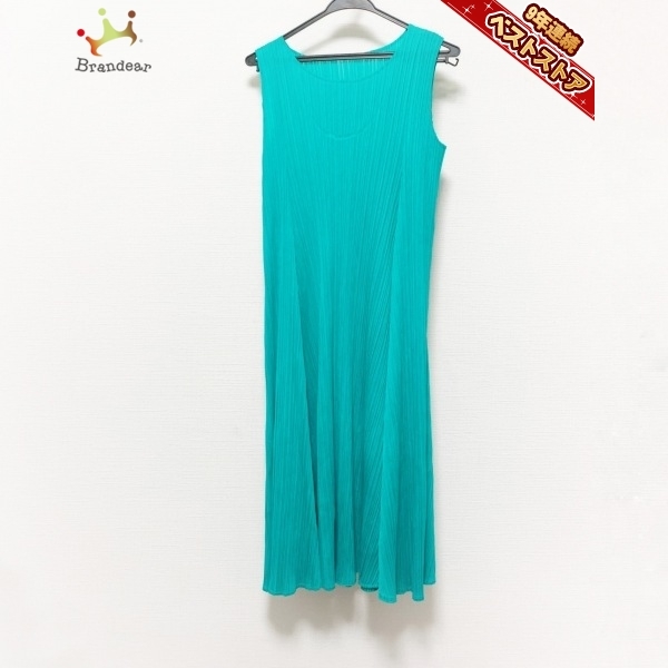 プリーツプリーズ PLEATS PLEASE サイズ1 S - グリーン レディース クルーネック/ノースリーブ/ロング/プリーツ ワンピース