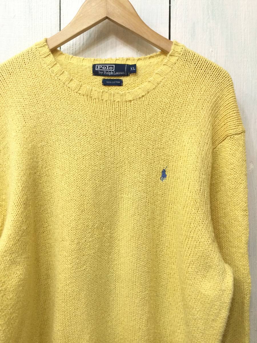 POLO Ralph Lauren ポロ ラルフローレン コットンニット セーター クルーネック ニット 胸ロゴ メンズXL 大きめ 良品