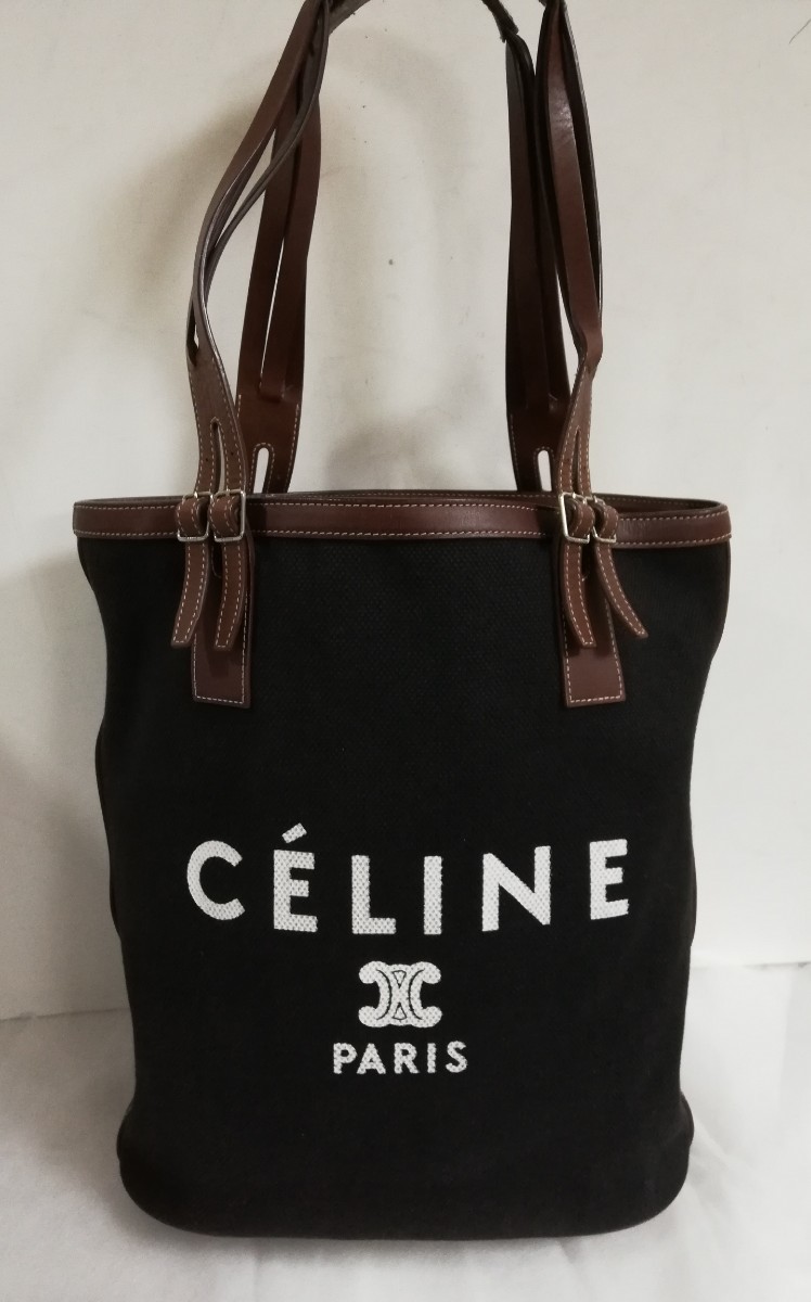 CELINE セリーヌ トートバッグ キャンバス レザー CELINE セリーヌ レザーキャンバストートバッグ ロゴ 黒 セリーヌ